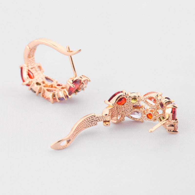 Multicolor Embellished Moissanite Diamonds Luxury 18k Rose Gold Plated Vintage Hoop Earrings | Mix Mix Style-Mix MIx Style