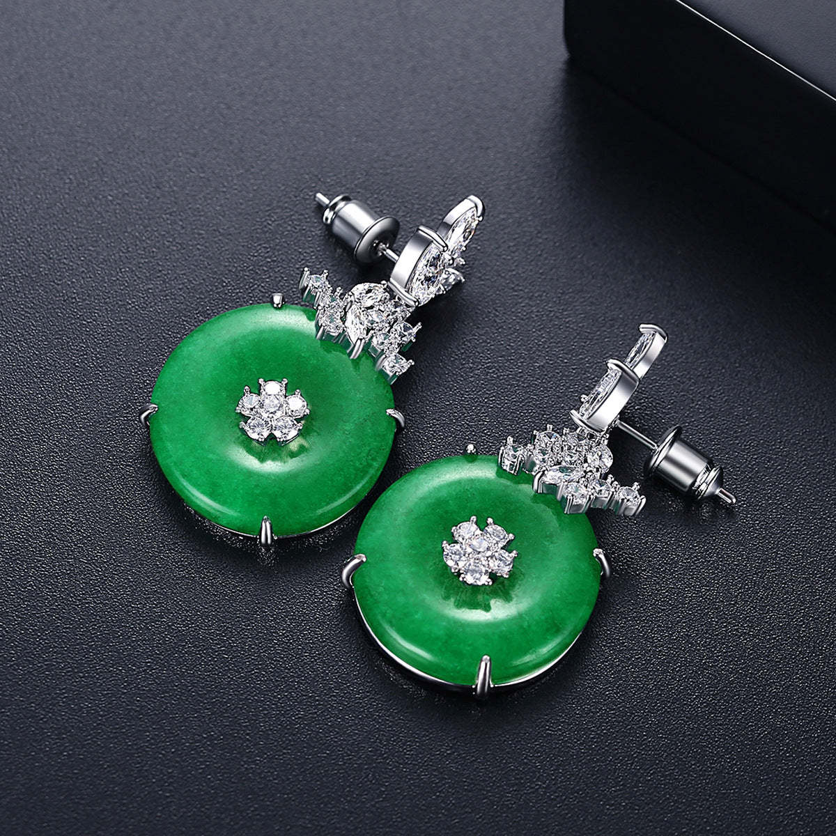 Circle Green Trendy Moissanite Diamonds 18k White Gold Plated Vintage Retro Drop Earrings | Mix Mix Style-Mix MIx Style
