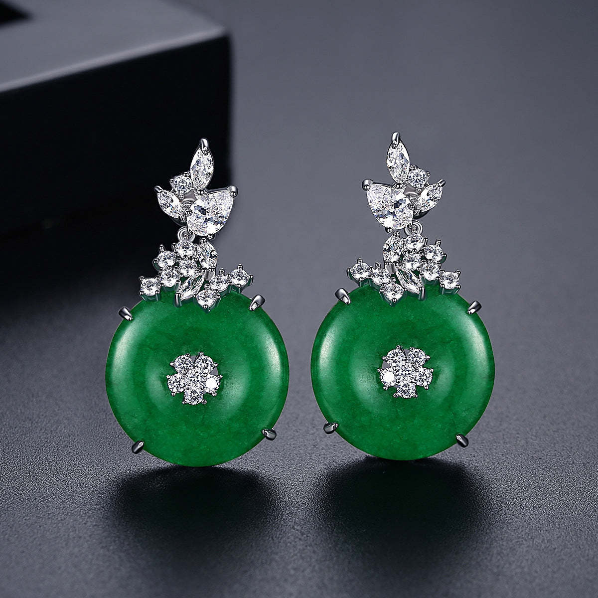 Circle Green Trendy Moissanite Diamonds 18k White Gold Plated Vintage Retro Drop Earrings | Mix Mix Style-Mix MIx Style