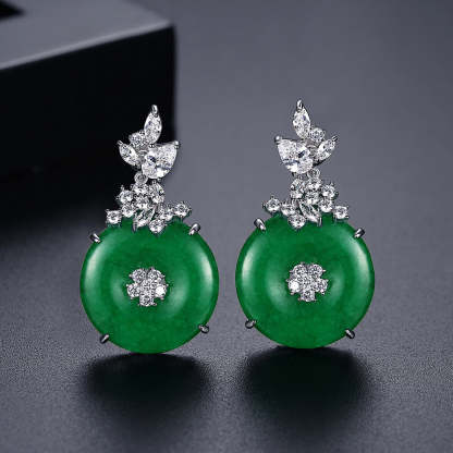 Circle Green Trendy Moissanite Diamonds 18k White Gold Plated Vintage Retro Drop Earrings | Mix Mix Style-Mix MIx Style