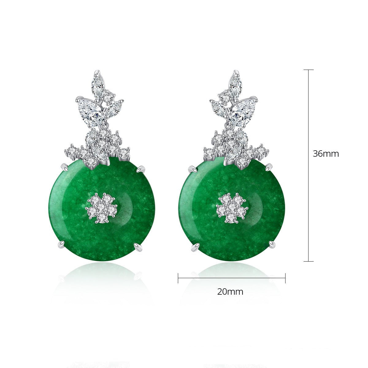 Green Circle Trendy Timeless Moissanite Diamonds 18k White Gold Plated Vintage Retro Drop Earrings | Mix Mix Style-Mix MIx Style