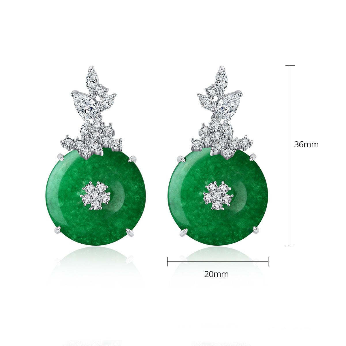 Green Circle Trendy Timeless Moissanite Diamonds 18k White Gold Plated Vintage Retro Drop Earrings | Mix Mix Style-Mix MIx Style