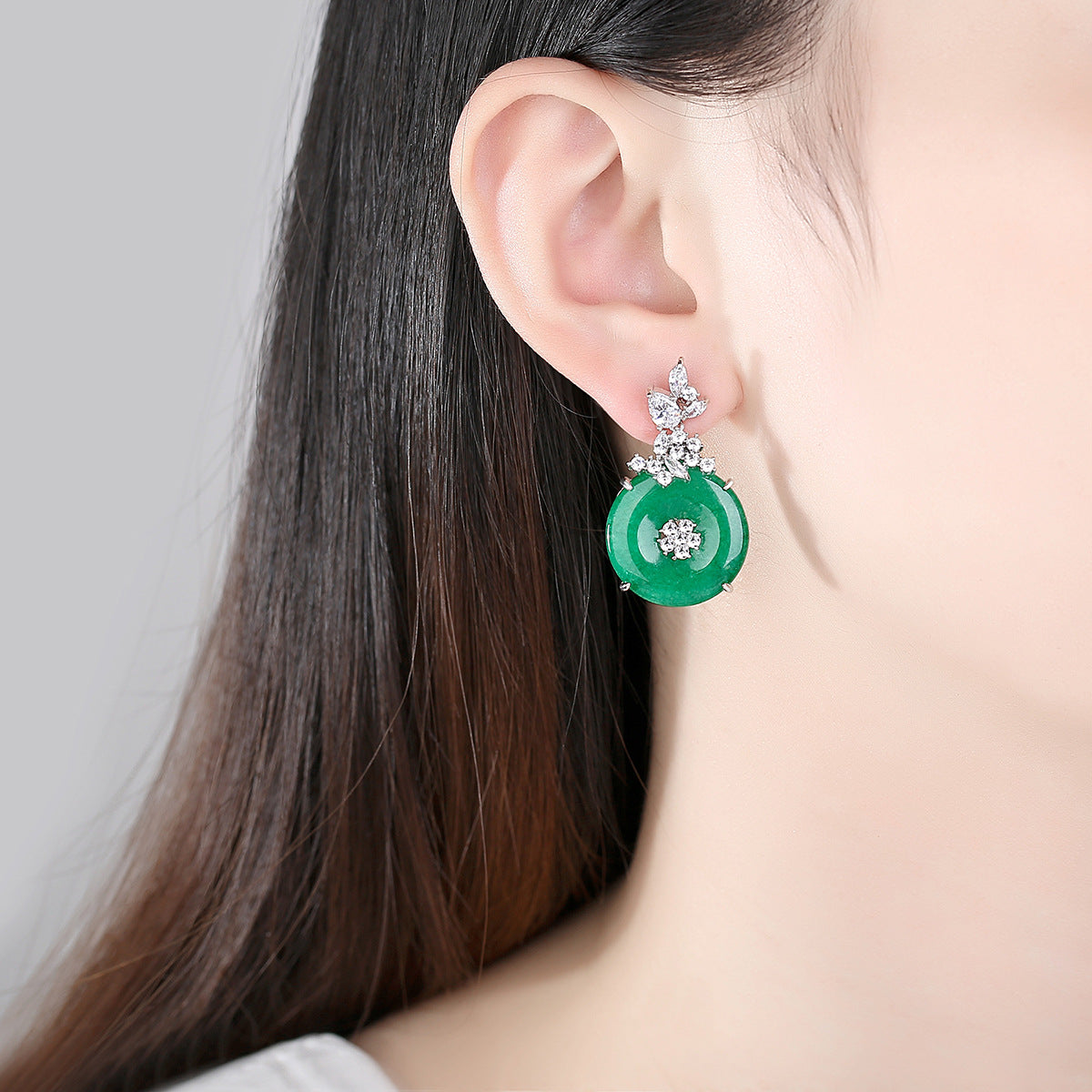 Circle Green Trendy Moissanite Diamonds 18k White Gold Plated Vintage Retro Drop Earrings | Mix Mix Style-Mix MIx Style