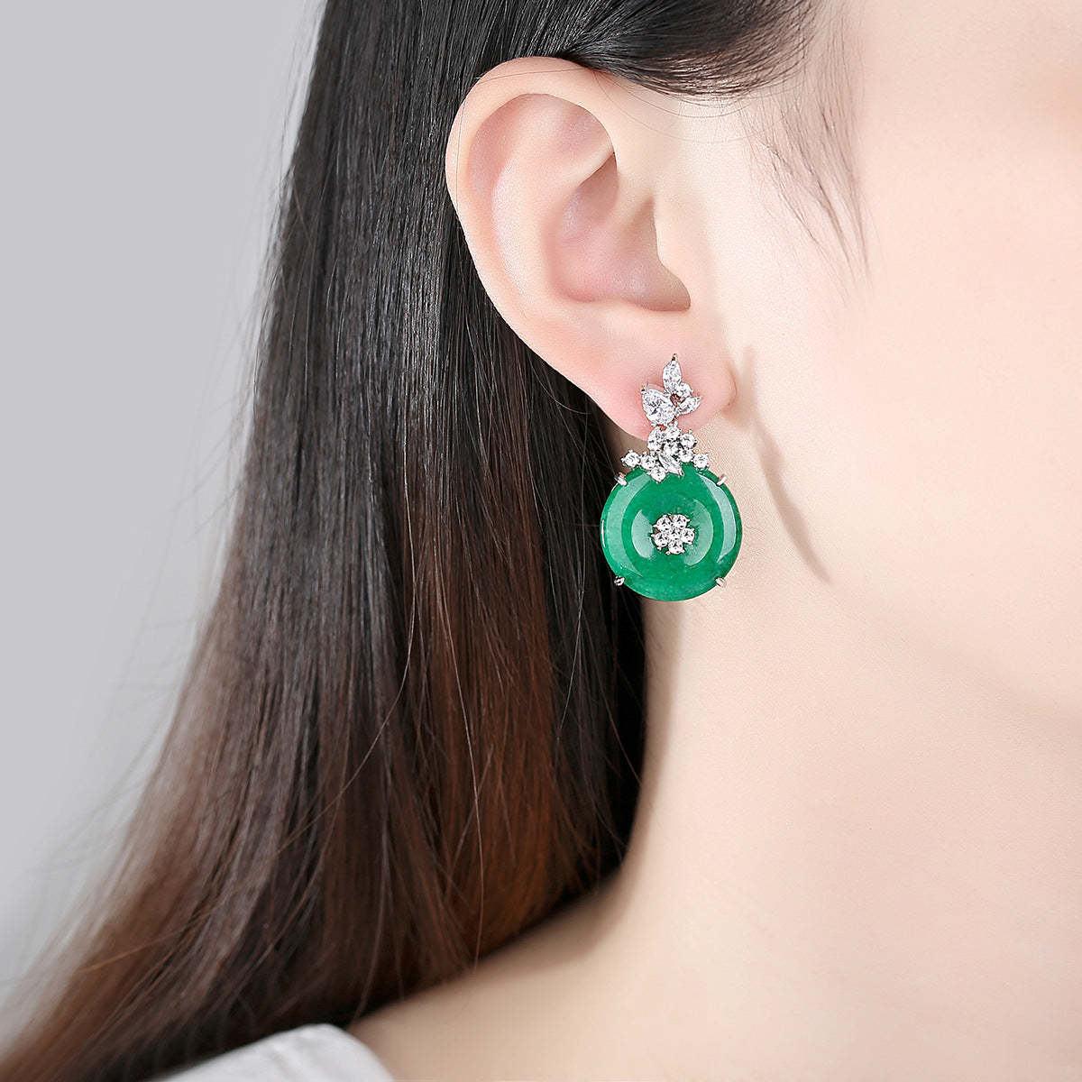 Circle Green Trendy Moissanite Diamonds 18k White Gold Plated Vintage Retro Drop Earrings | Mix Mix Style-Mix MIx Style