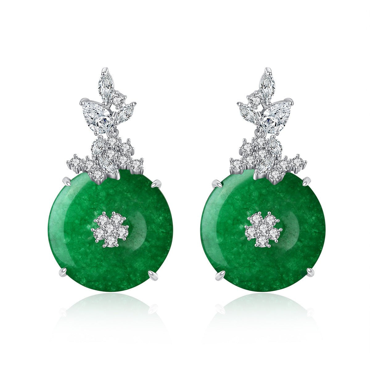 Green Circle Trendy Timeless Moissanite Diamonds 18k White Gold Plated Vintage Retro Drop Earrings | Mix Mix Style-Mix MIx Style
