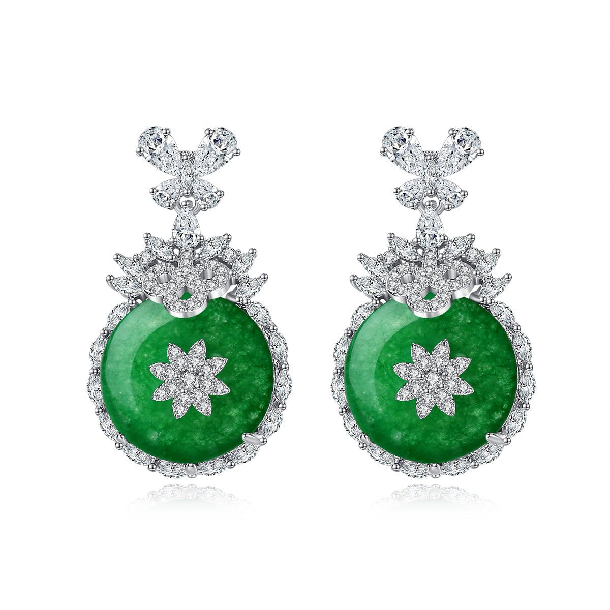 Green Circle Dazzling Moissanite Diamonds Luxury 18k White Gold Plated Vintage Drop Earrings | Mix Mix Style-Mix MIx Style