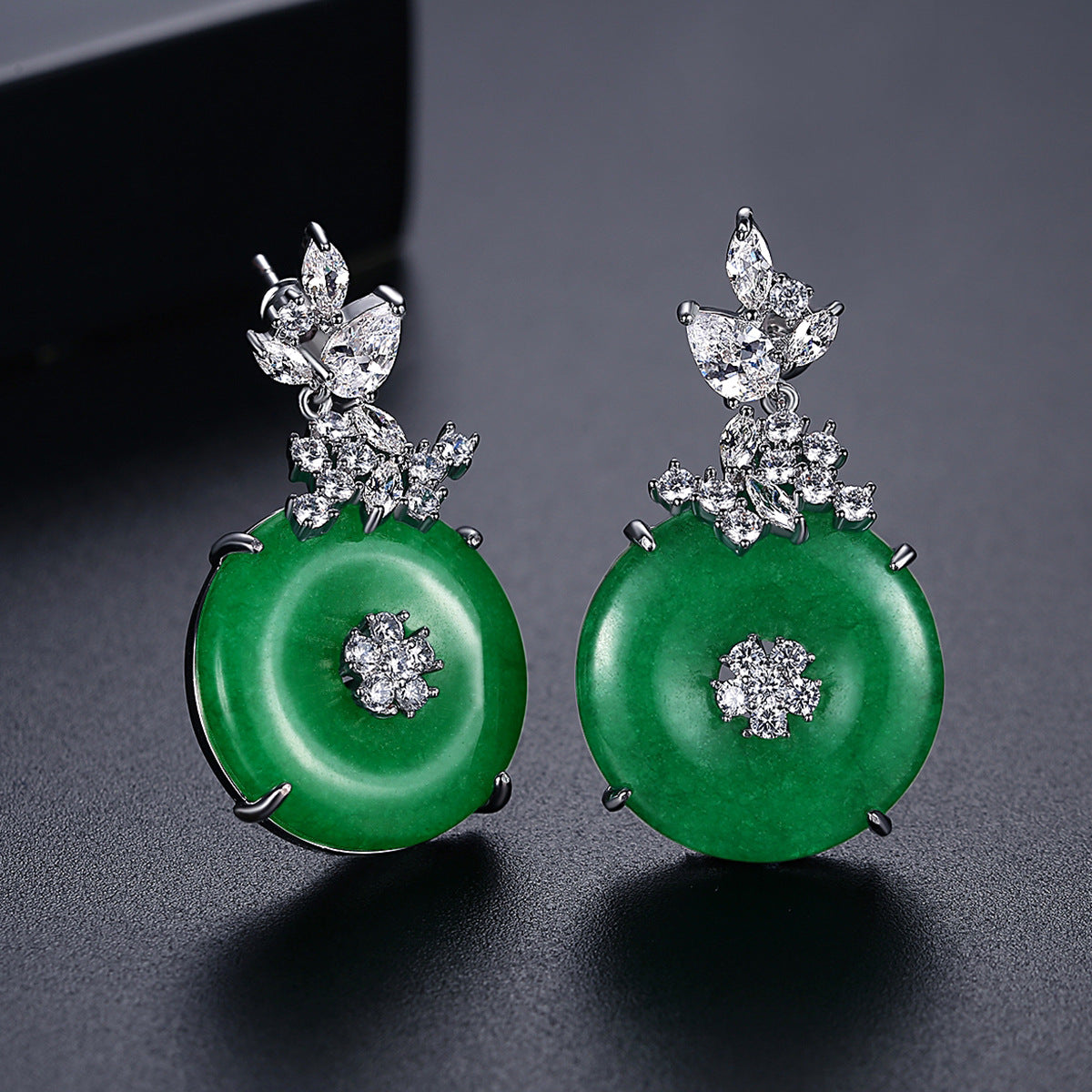 Circle Green Trendy Moissanite Diamonds 18k White Gold Plated Vintage Retro Drop Earrings | Mix Mix Style-Mix MIx Style