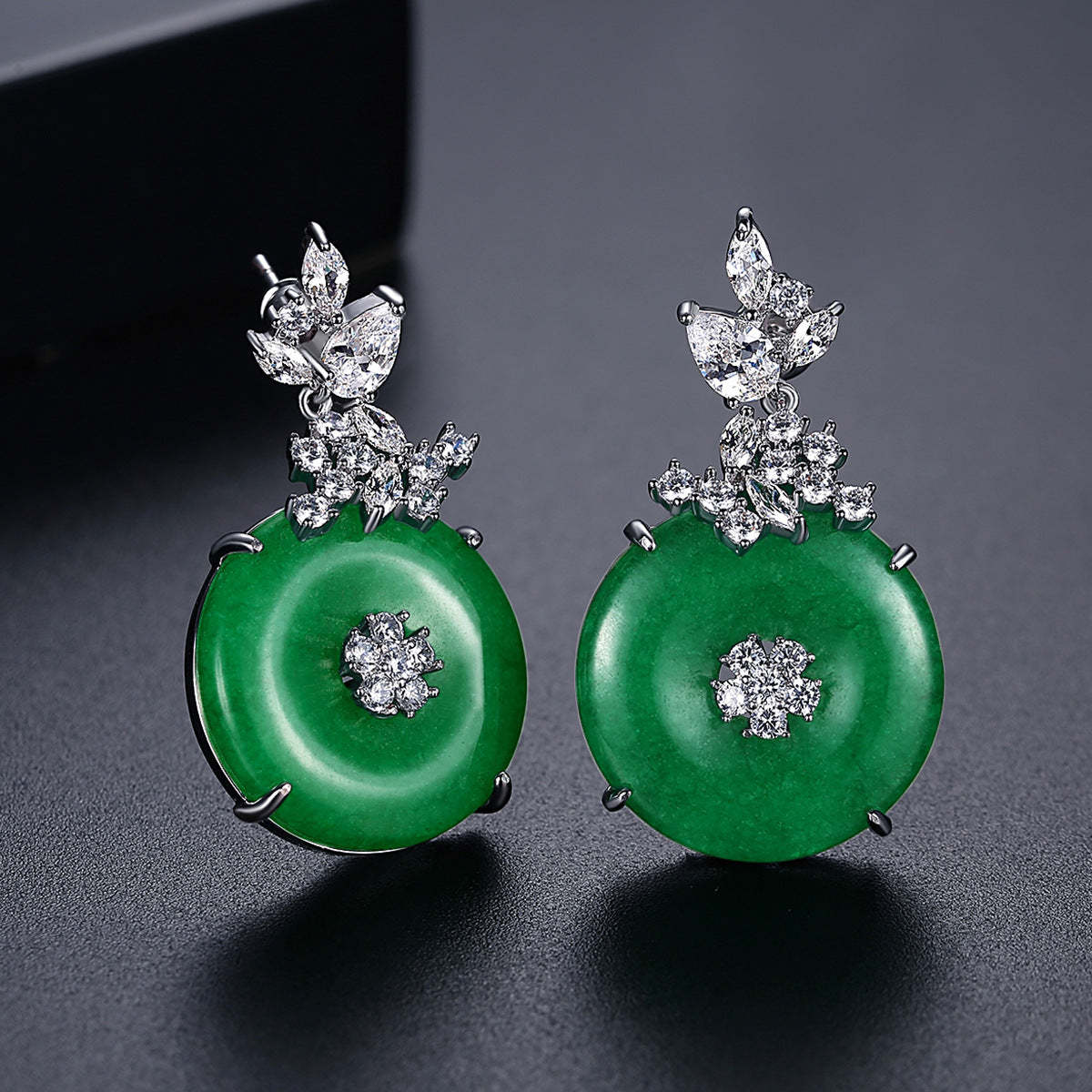 Circle Green Trendy Moissanite Diamonds 18k White Gold Plated Vintage Retro Drop Earrings | Mix Mix Style-Mix MIx Style