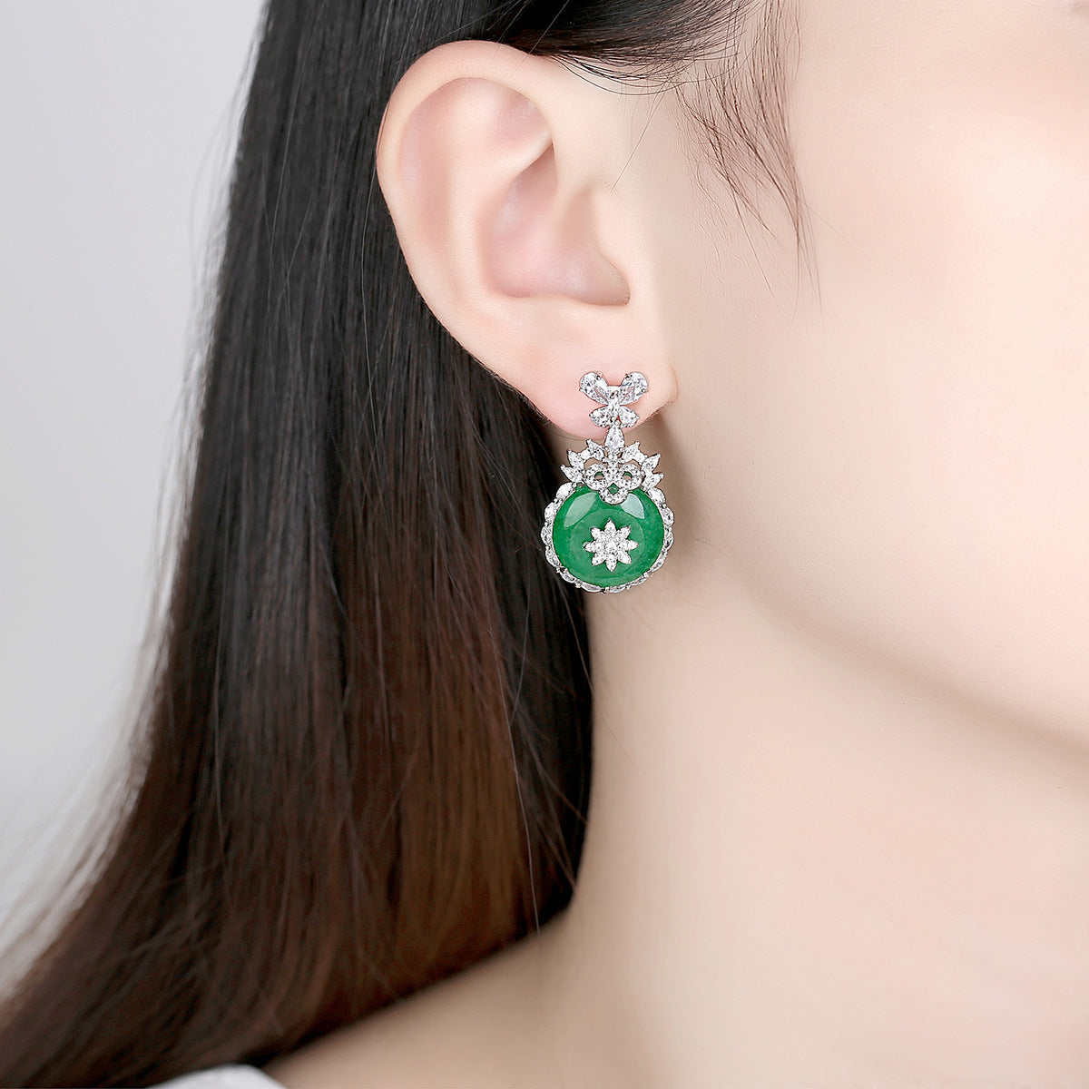 Green Circle Dazzling Moissanite Diamonds Luxury 18k White Gold Plated Vintage Drop Earrings | Mix Mix Style-Mix MIx Style