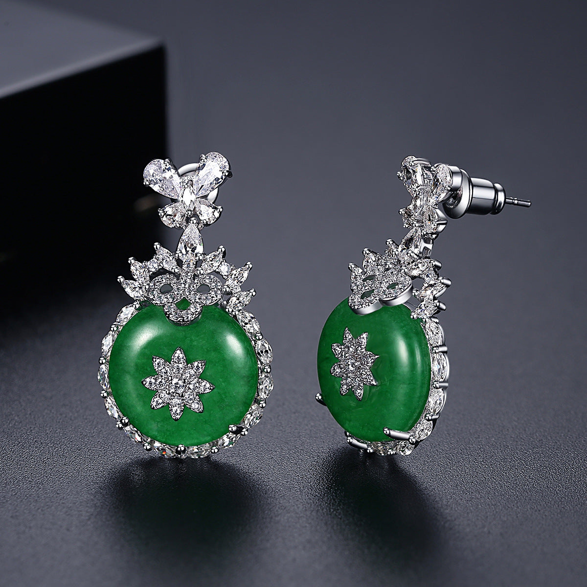 Green Circle Dazzling Moissanite Diamonds Luxury 18k White Gold Plated Vintage Drop Earrings | Mix Mix Style-Mix MIx Style