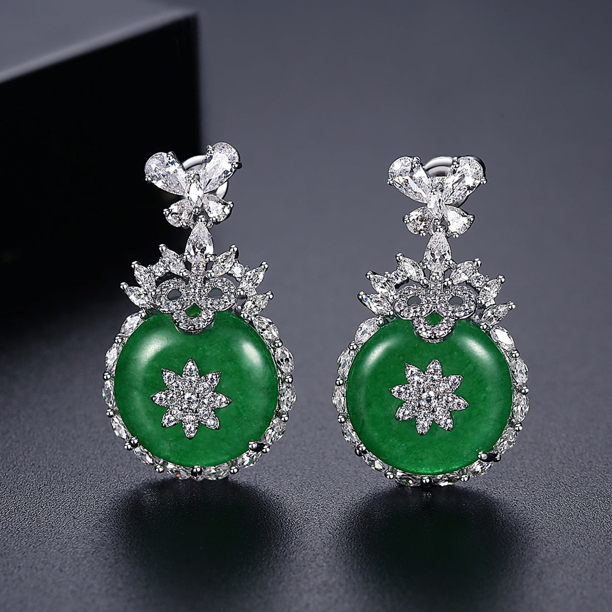 Green Circle Dazzling Moissanite Diamonds Luxury 18k White Gold Plated Vintage Drop Earrings | Mix Mix Style-Mix MIx Style