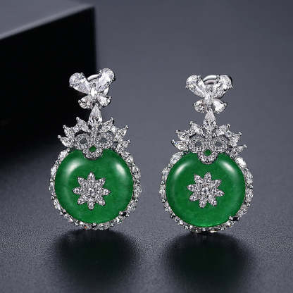 Green Circle Dazzling Moissanite Diamonds Luxury 18k White Gold Plated Vintage Drop Earrings | Mix Mix Style-Mix MIx Style
