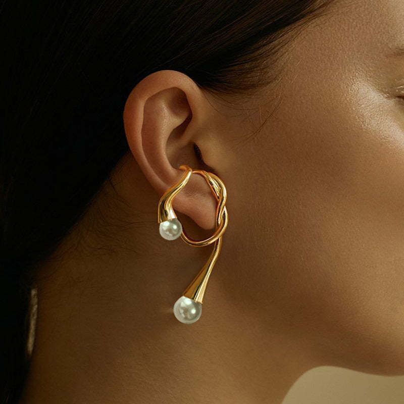 European and American pearl ear clips for women irregular ear hooks cold style no pierced earrings temperament ear buckles earrings ins same style-Mix MIx Style