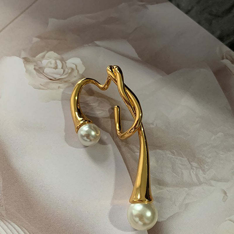 European and American pearl ear clips for women irregular ear hooks cold style no pierced earrings temperament ear buckles earrings ins same style-Mix MIx Style