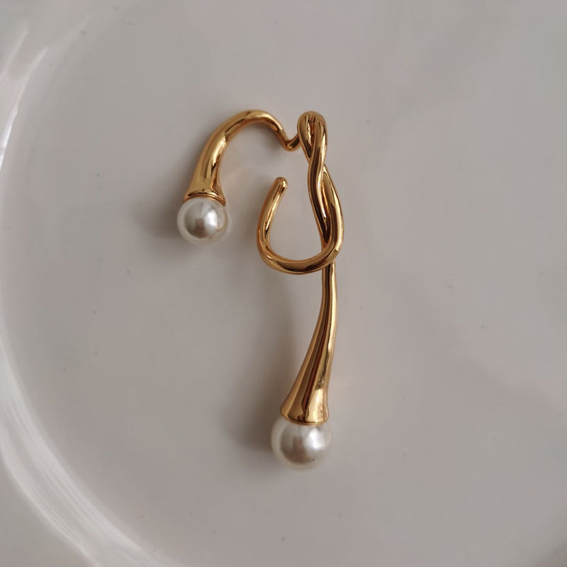 European and American pearl ear clips for women irregular ear hooks cold style no pierced earrings temperament ear buckles earrings ins same style-Mix MIx Style