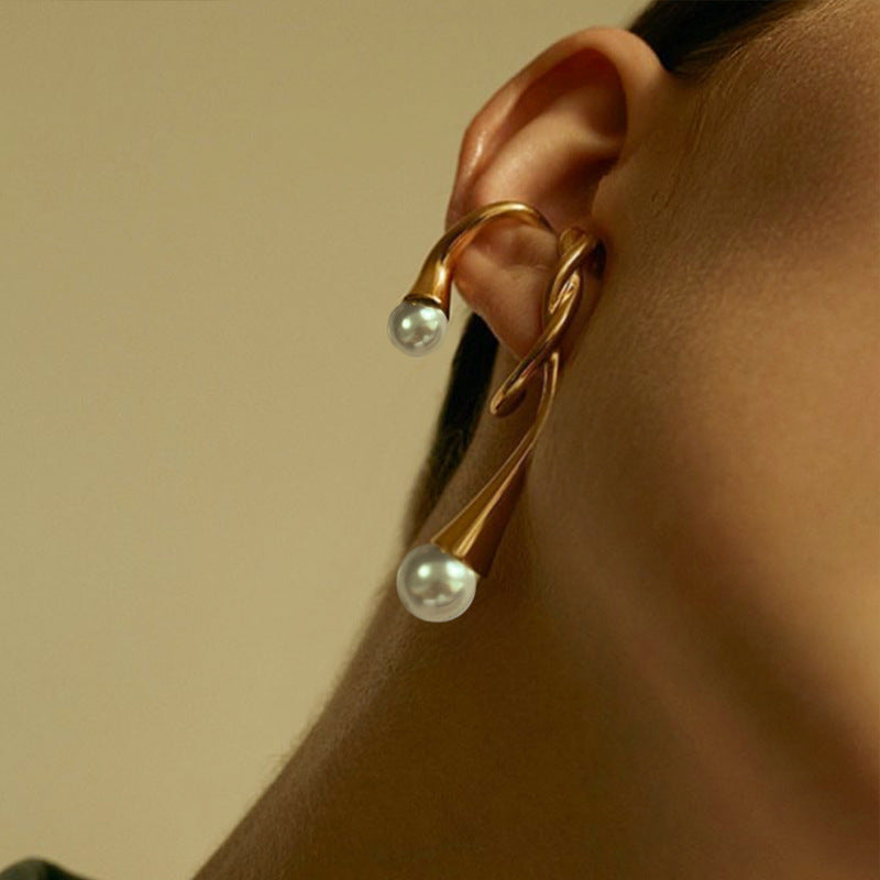 European and American pearl ear clips for women irregular ear hooks cold style no pierced earrings temperament ear buckles earrings ins same style-Mix MIx Style