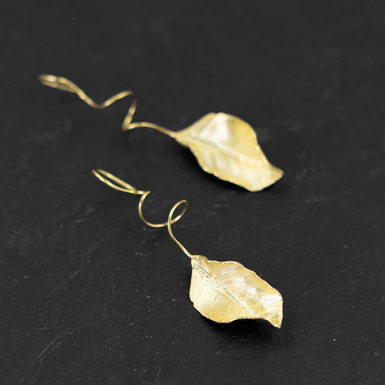 Design autumn leaves S925 sterling silver French style romantic elegant temperament high-end leaf earrings-Mix MIx Style