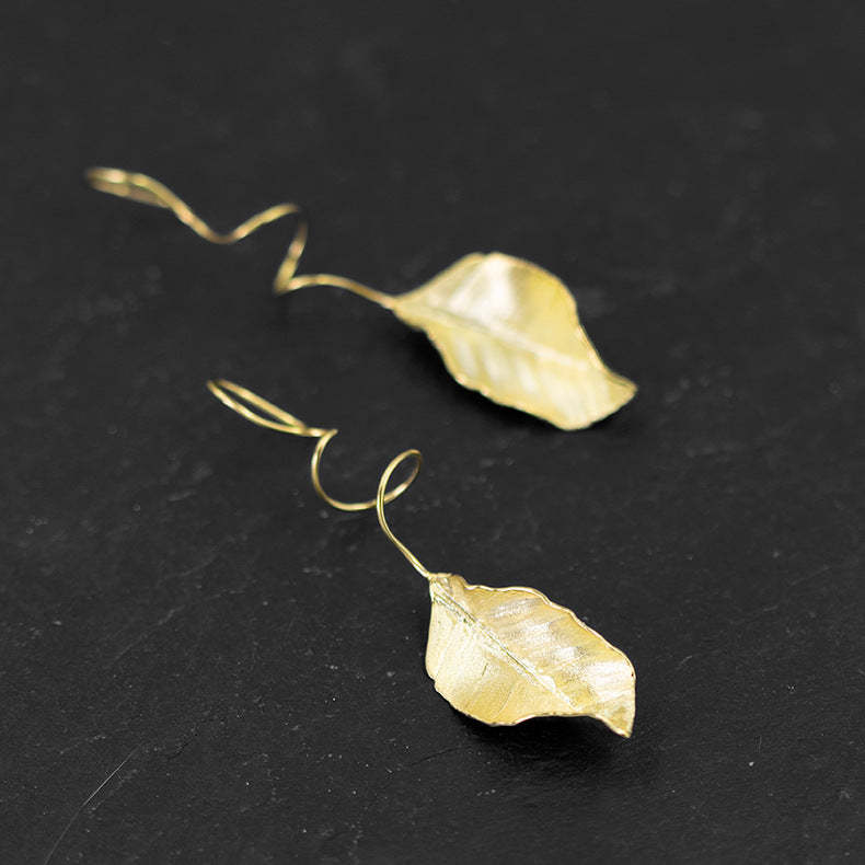 Design autumn leaves S925 sterling silver French style romantic elegant temperament high-end leaf earrings-Mix MIx Style
