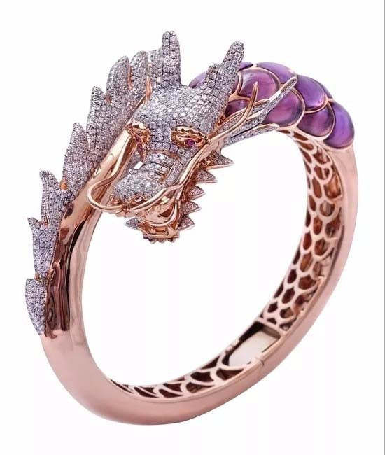 Dragon Purple & White Dazzling Moissanite Diamonds 18k Rose Gold Plate