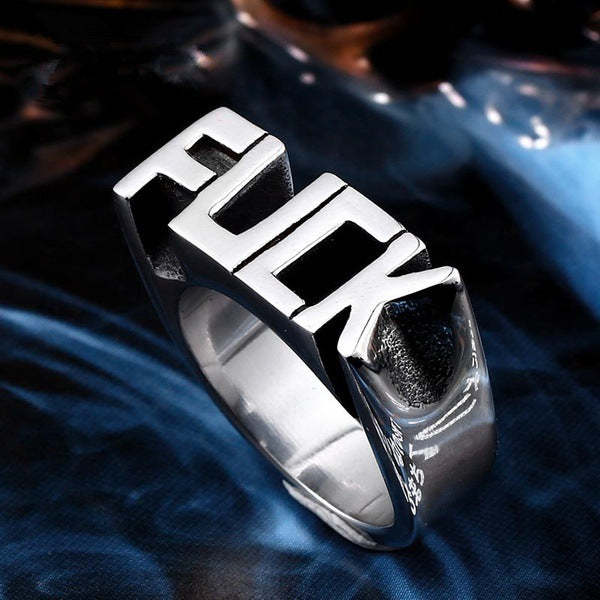 Punk Rock Curse Word 3D Letter 18k White Gold Plated Ring | Mix Mix St