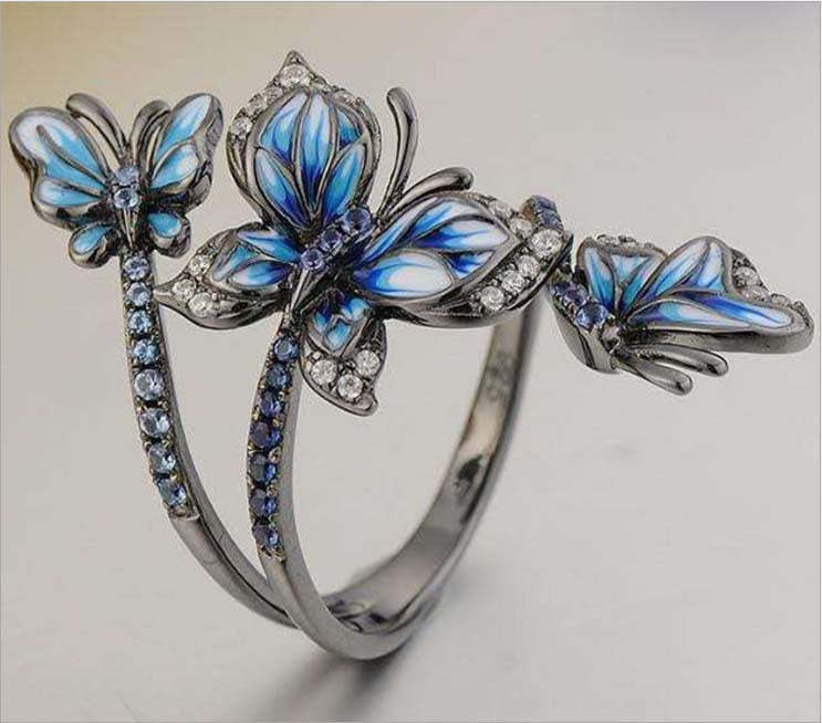 Blue Butterflies Moissanite Diamonds 18k White Gold Plated Luxurious R