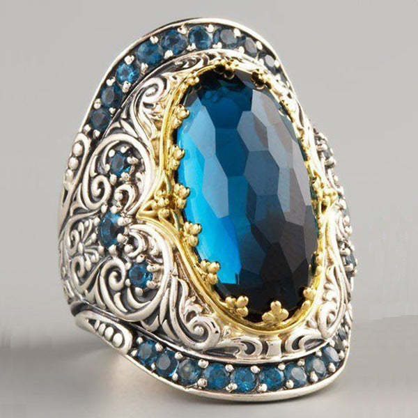 Two-color Antique Luxury Blue Oval Cut Moissanite Diamond 18k White Go