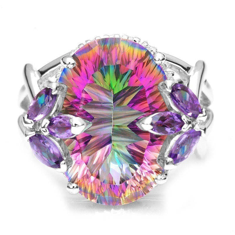 Multicolor Pink Flower Dazzling Moissanite Diamond 18k White Gold Plat