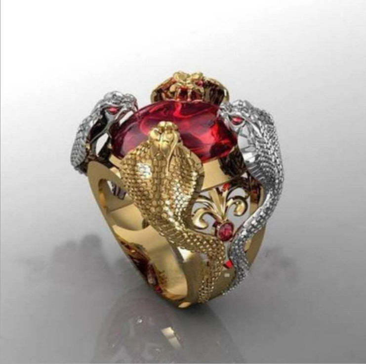 Multicolor Snake Embellished Red Moissanite Diamond 18k White & Vermei