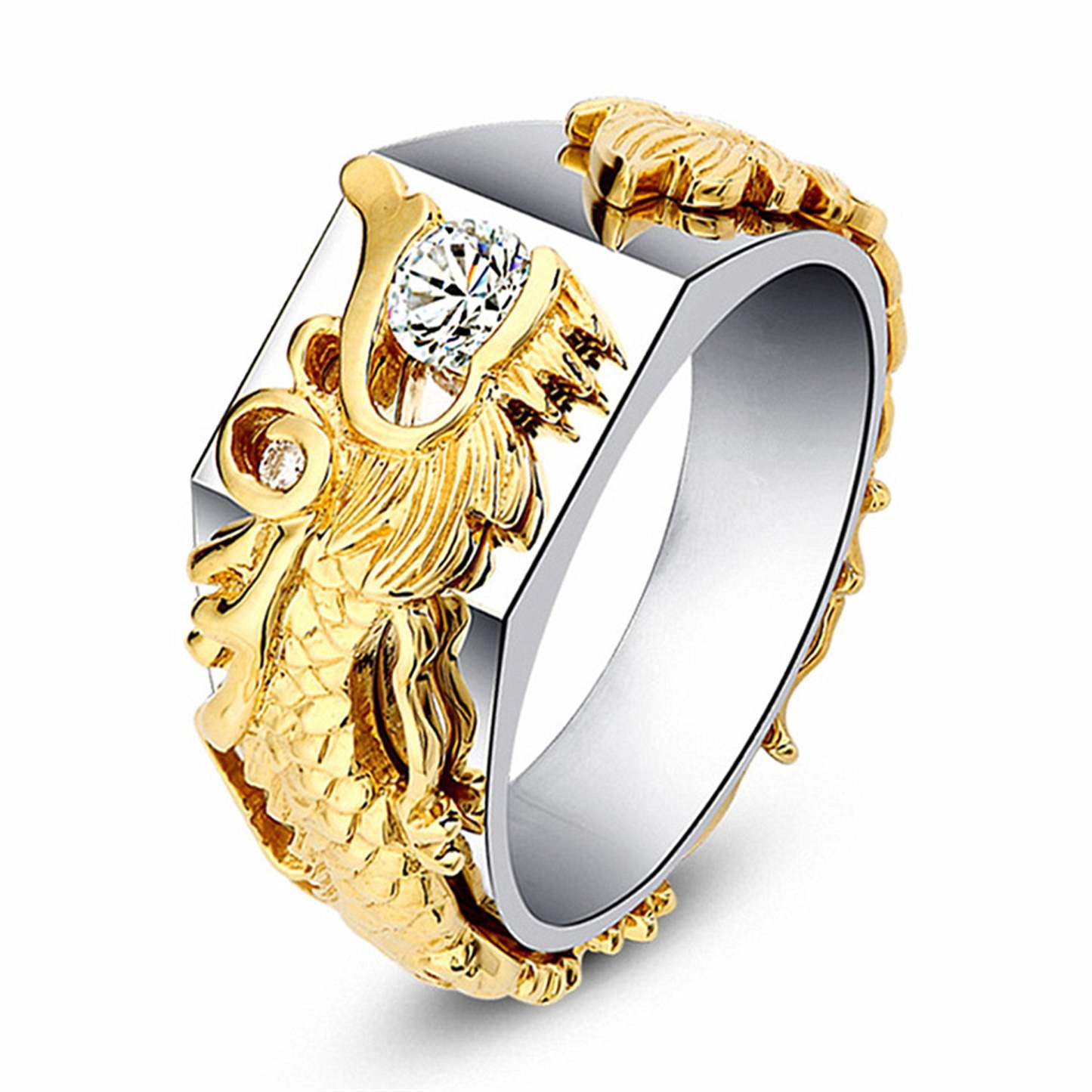 Dragon Two-color Moissanite Diamond 18k White & Vermeil Gold Plated Ri