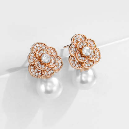 Rose Flower Earrings Gold Plated Pearl Moissanite Earrings Mix Mix Style [Hot Seller]-Mix MIx Style