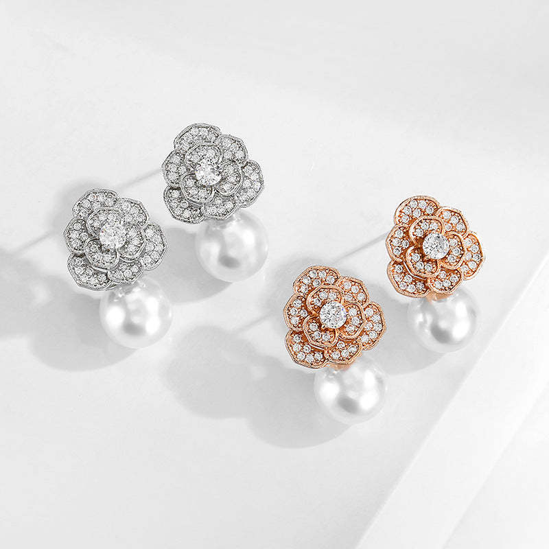 Rose Flower Earrings Gold Plated Pearl Moissanite Earrings Mix Mix Style [Hot Seller]-Mix MIx Style