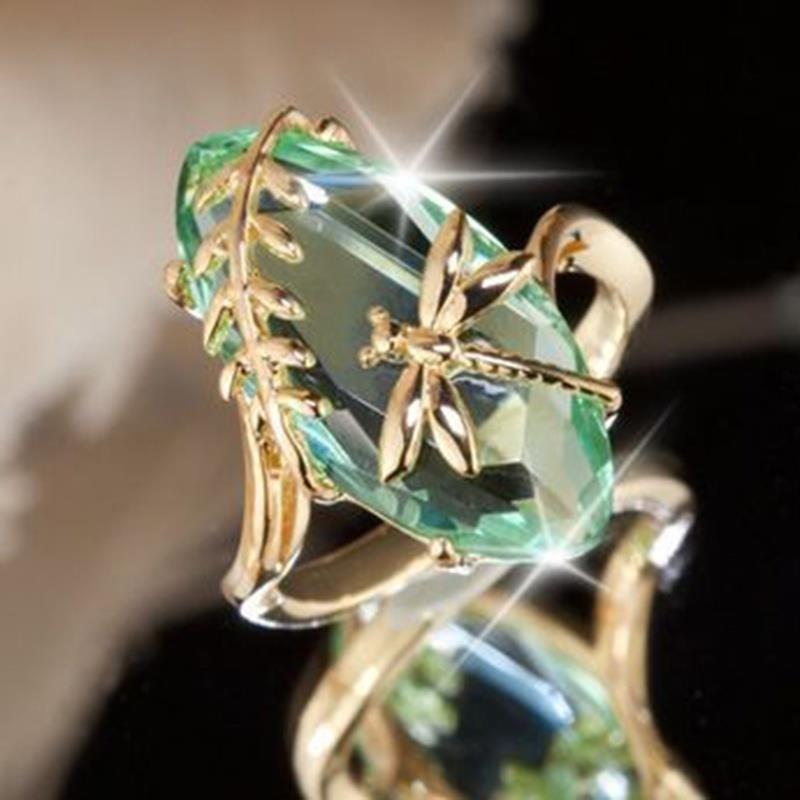 Dragonfly Dainty Green Oval Cut Moissanite Diamond 18k Vermeil Gold Pl