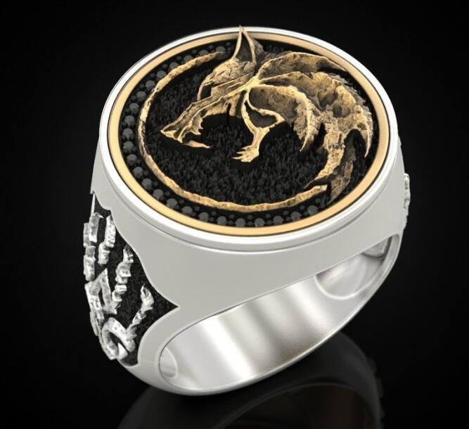 Wolf Head Two-color 18k White & Vermeil Gold Plated Luxurious Round Ca