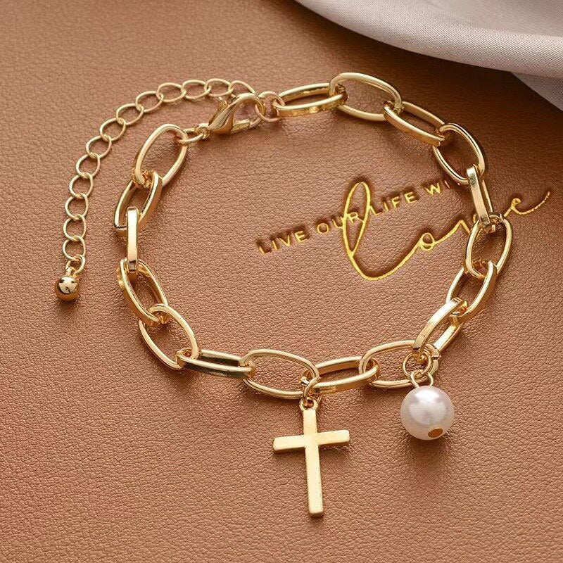 Chain 18k Gold Plated whit Pendant Akoyaa Pearl Bracelet | Mix Mix Style [Hot Seller]-Mix MIx Style