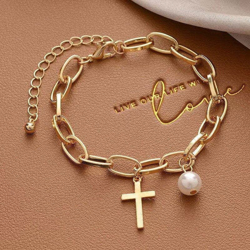 Chain 18k Gold Plated whit Pendant Akoyaa Pearl Bracelet | Mix Mix Style [Hot Seller]-Mix MIx Style