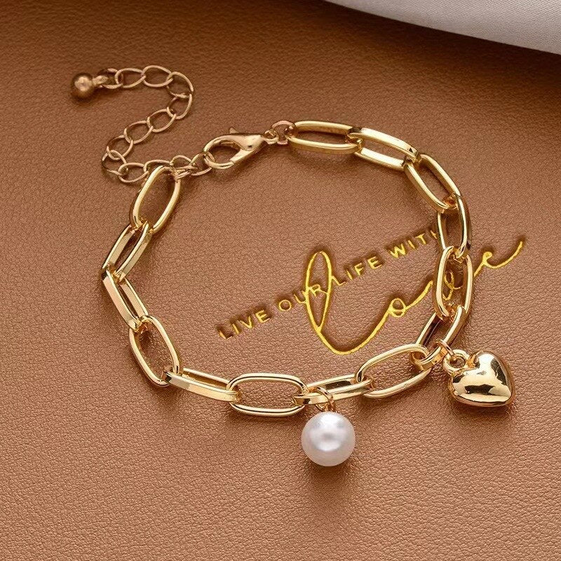 Chain 18k Gold Plated whit Pendant Akoyaa Pearl Bracelet | Mix Mix Style [Hot Seller]-Mix MIx Style