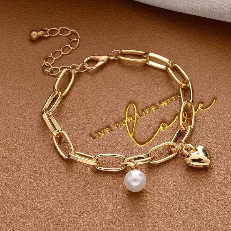 Chain 18k Gold Plated whit Pendant Akoyaa Pearl Bracelet | Mix Mix Style [Hot Seller]-Mix MIx Style
