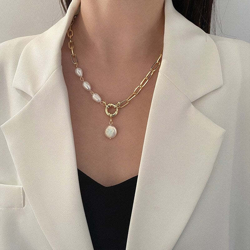 Elegant Meba Pearls 18k Gold Plated Chain Necklace | Mix Mix Style [Hot Seller]-Mix MIx Style