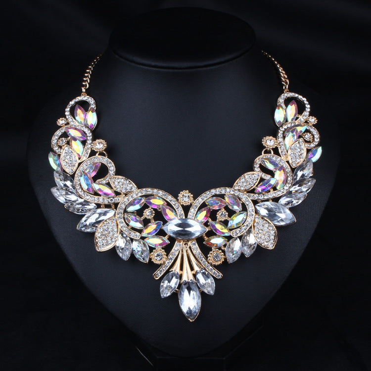Elegant White Classic Pendant White Marquise Diamond Luxurious 18k White Gold Plated Necklace Earrings Jewelry Set | Mix Mix Style-Mix MIx Style