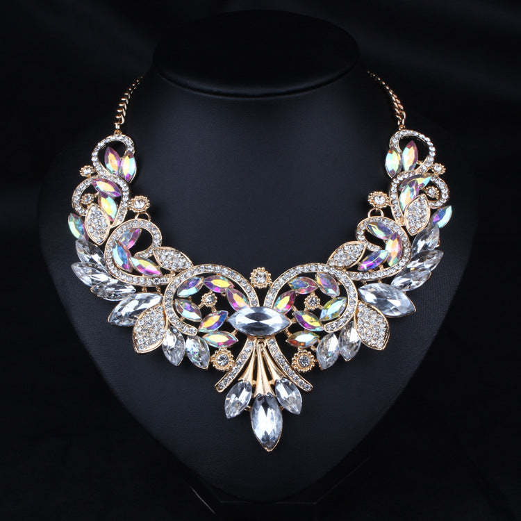 Elegant White Classic Pendant White Marquise Diamond Luxurious 18k White Gold Plated Necklace Earrings Jewelry Set | Mix Mix Style-Mix MIx Style