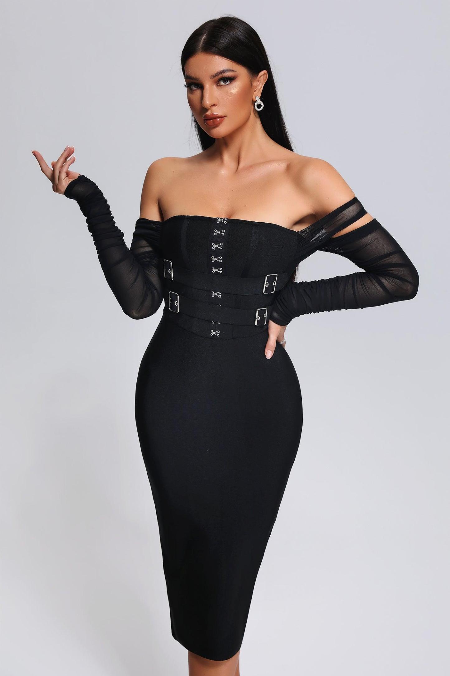 Filasy Off Shoulder Midi Bandage Dress | Mix Mix Style [Hot Seller]-Mix MIx Style