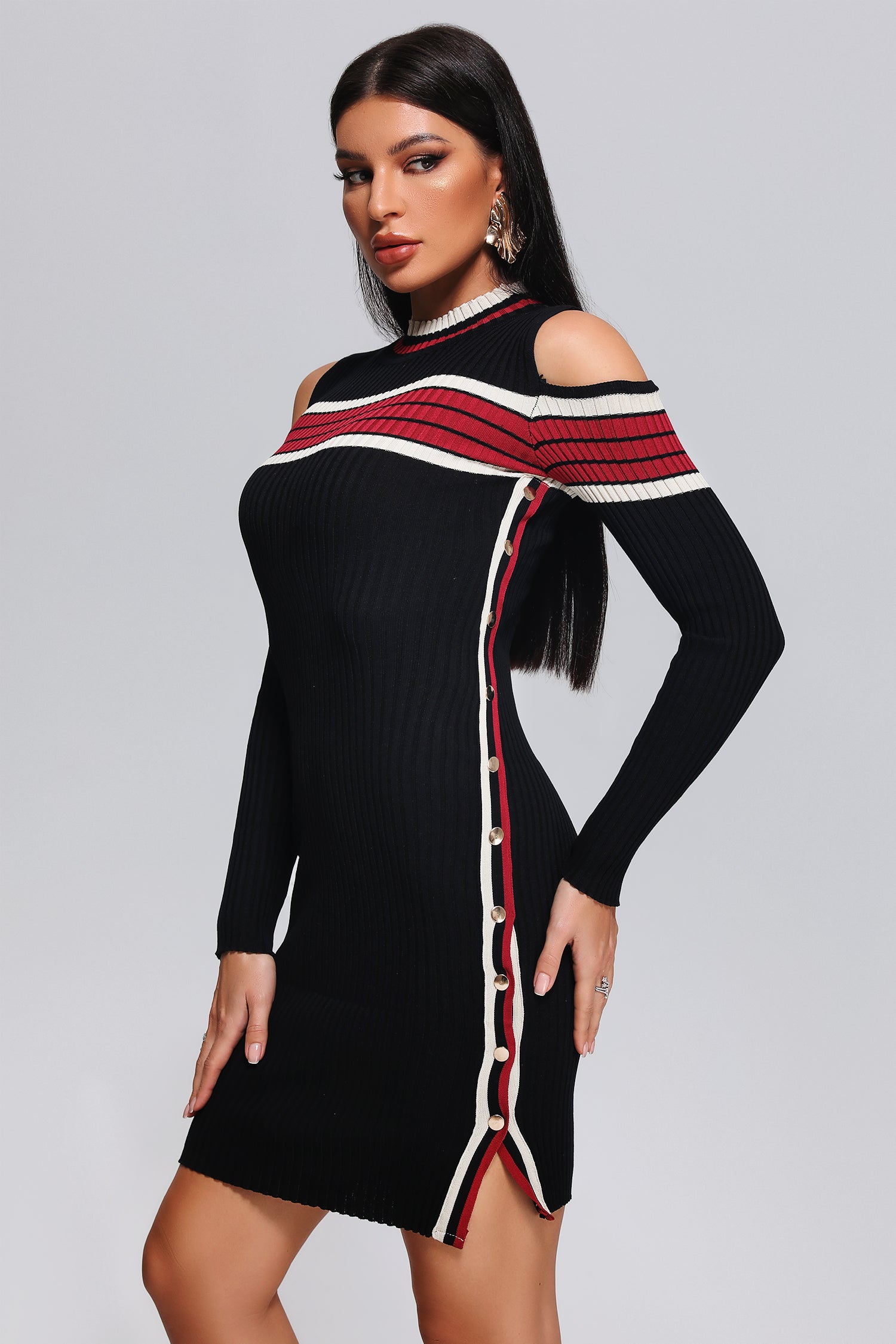 Black Long Sleeve Mini Knit Dress | Mix Mix Style [Hot Seller]-Mix MIx Style
