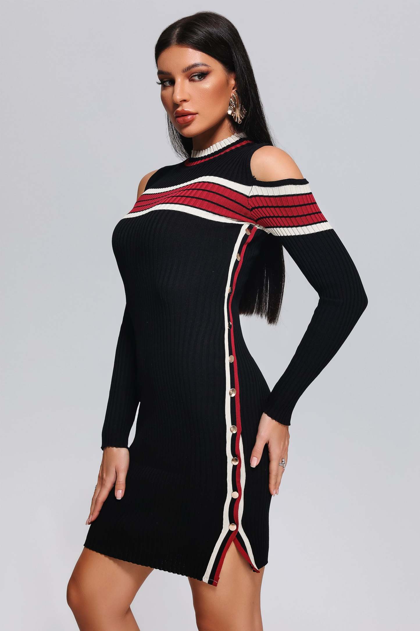 Black Long Sleeve Mini Knit Dress | Mix Mix Style [Hot Seller]-Mix MIx Style