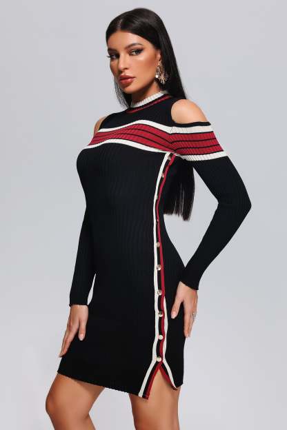 Black Long Sleeve Mini Knit Dress | Mix Mix Style [Hot Seller]-Mix MIx Style