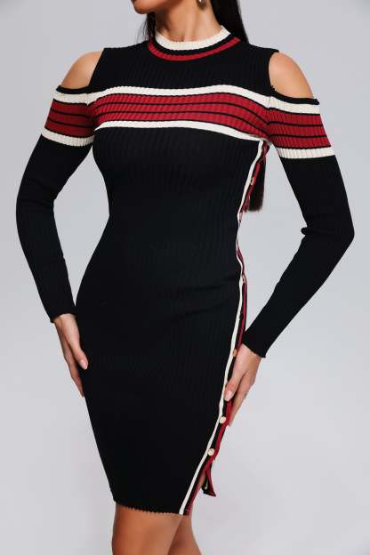 Black Long Sleeve Mini Knit Dress | Mix Mix Style [Hot Seller]-Mix MIx Style