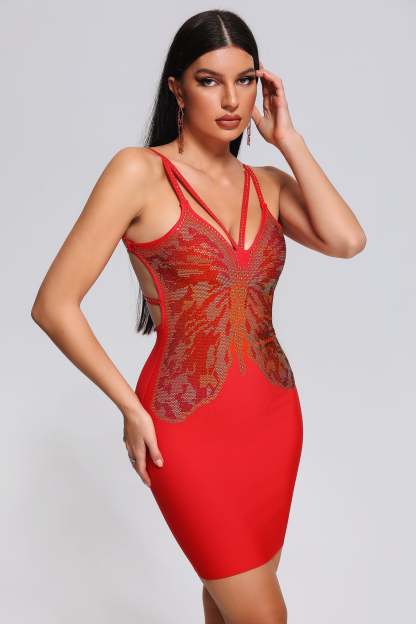 Red Butterfly Mini Bandage Dress | Mix Mix Style-Mix MIx Style