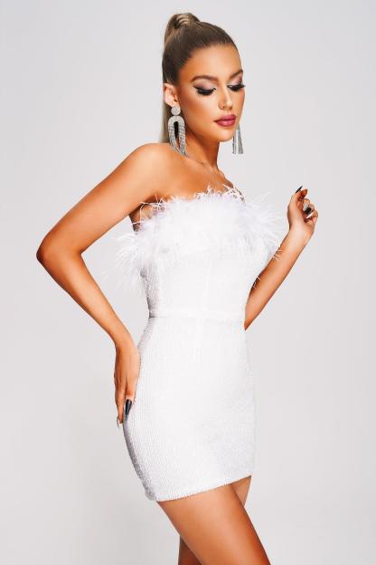 Tafari Strapless Feather Mini Dress | Mix Mix Style [Hot Seller]-Mix MIx Style