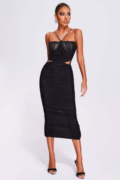 Richa Halter Mesh Midi Dress-Mix MIx Style
