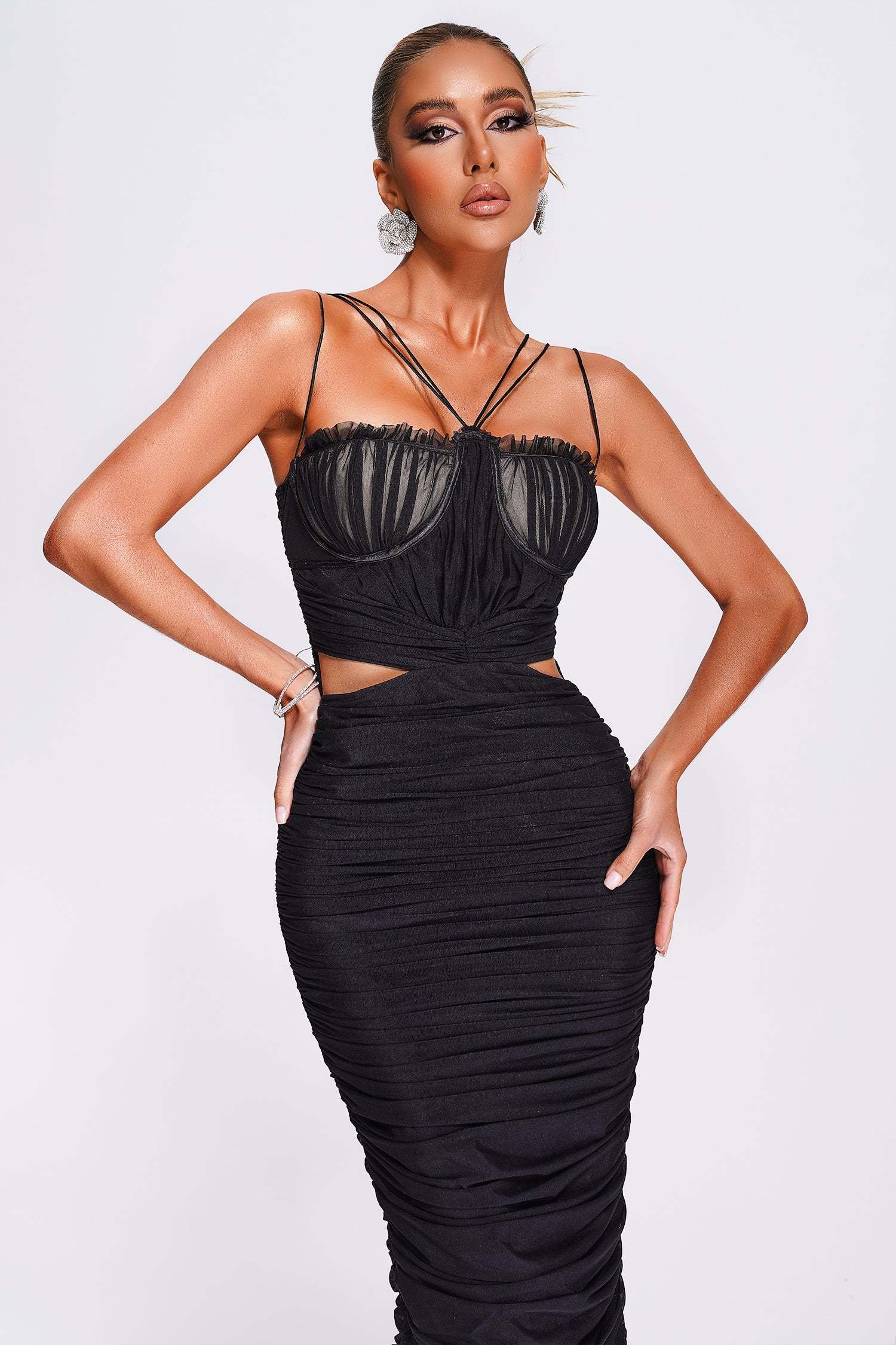 Richa Halter Mesh Midi Dress-Mix MIx Style