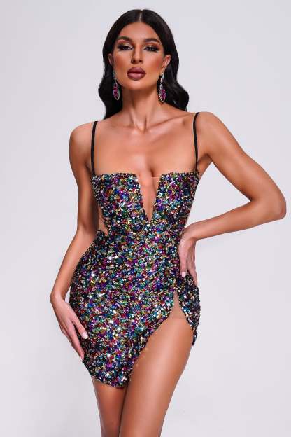 Rainbow Cutout Sequin Mini Dress | Mix Mix Style [Hot Seller]-Mix MIx Style
